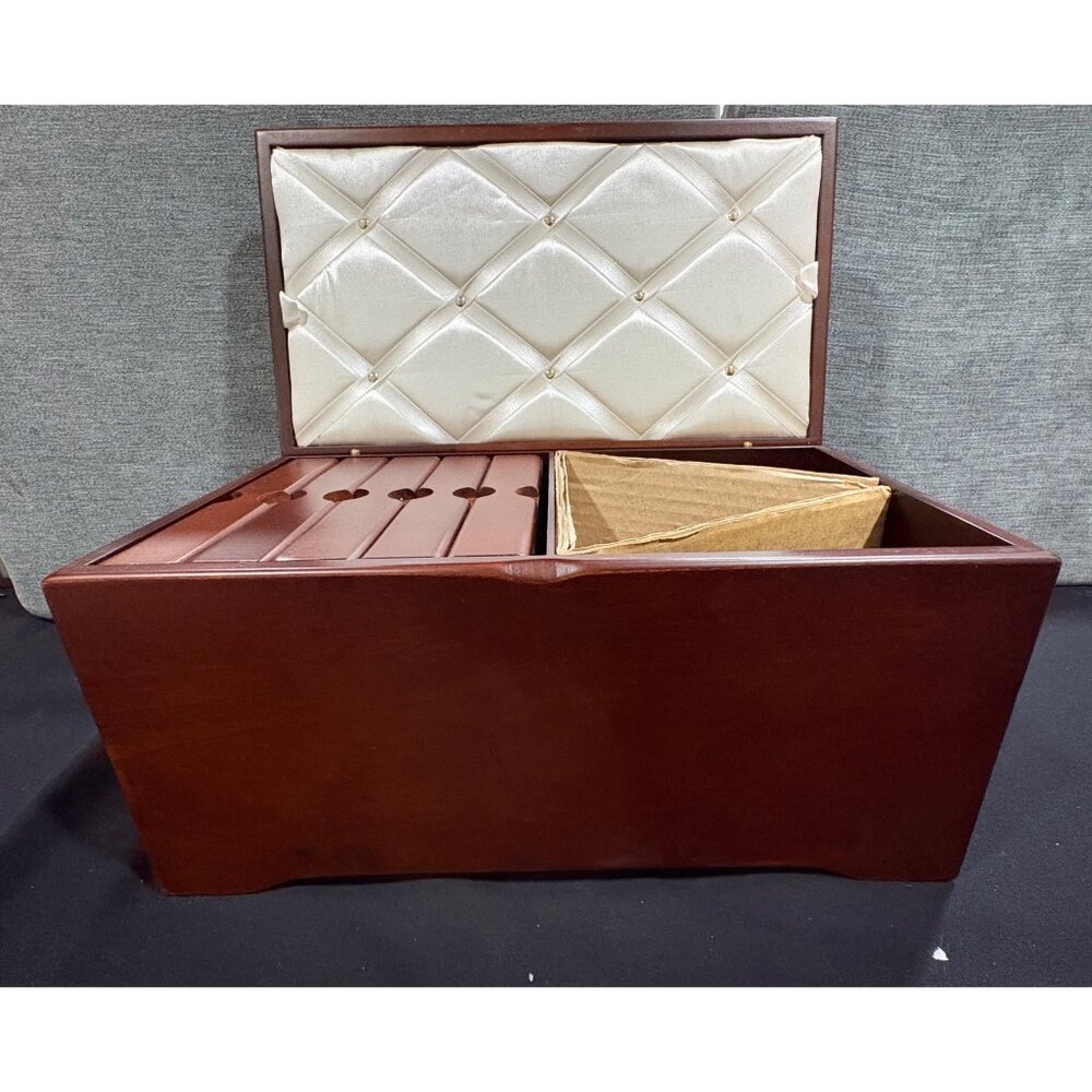 Photo Storage Chest Walnut Finish Dual Openings Decorative Organizer Holds 100